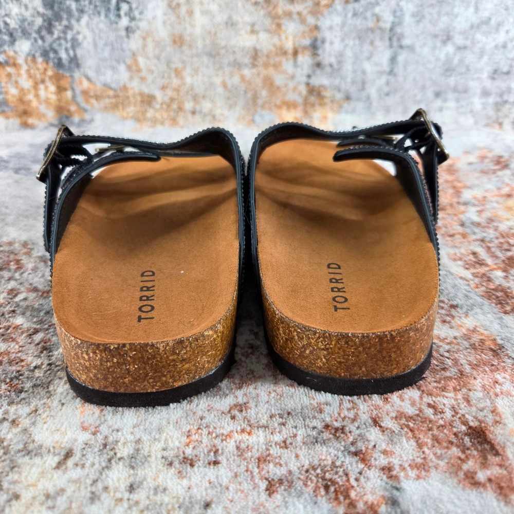 Torrid Beaded Double Buckle Cork Slide Sandals Womens 7.5WW Black Boho Festival - Picture 5 of 13